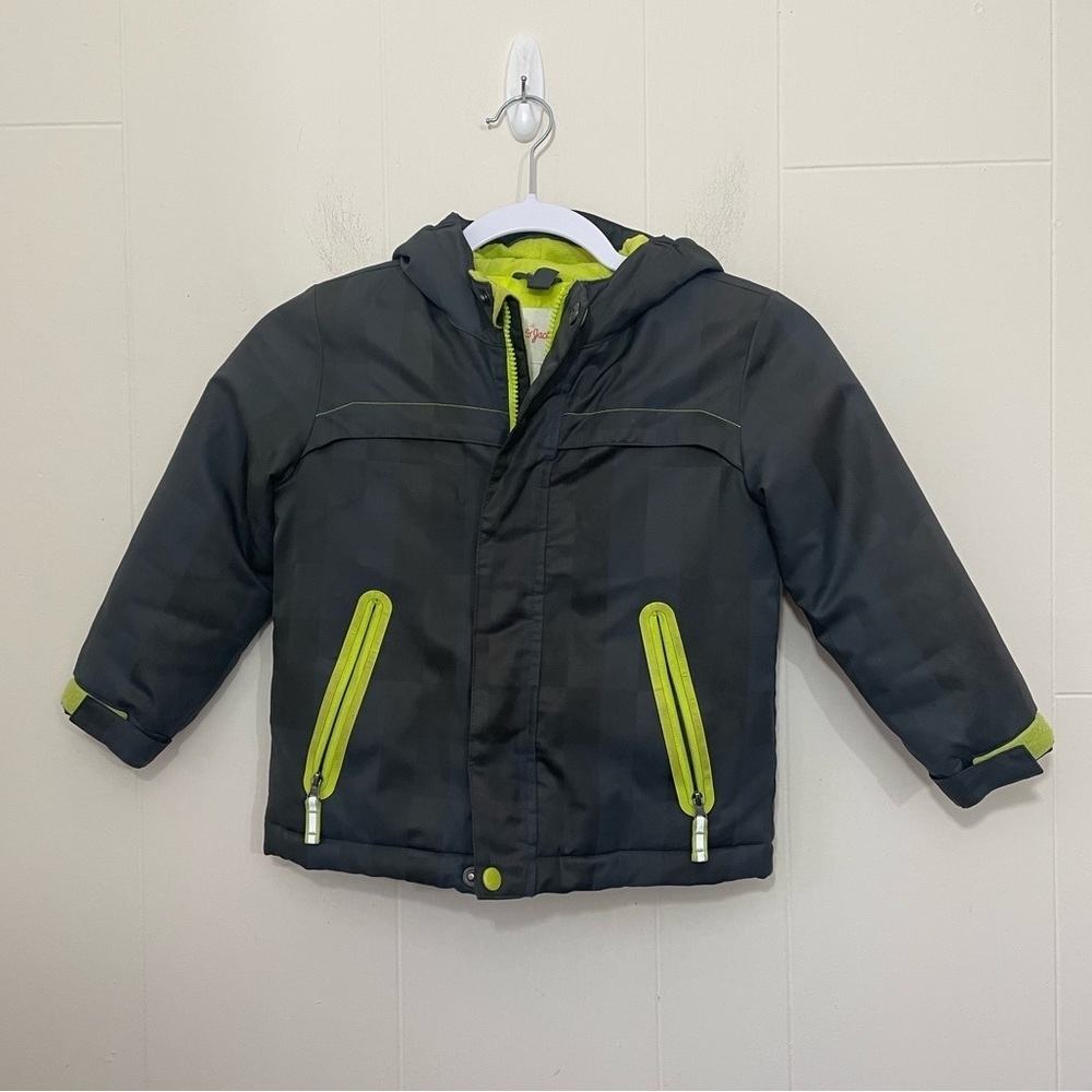 Cat & Jack Hooded Zip Up Coat Size 4T Grey Zip Pockets Lime Green Lining Boys